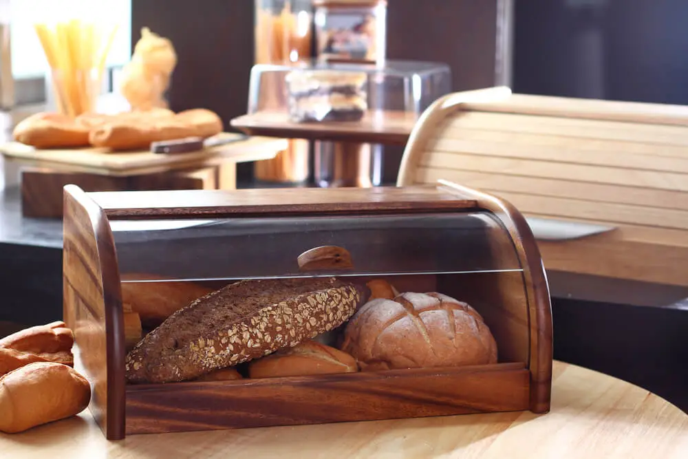 bread-box kept on a kitchen table